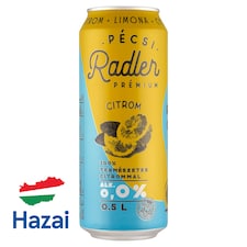 Pécsi Radler Prémium Citrom alkoholmentes világos sör & citrom ízű szénsavas üdítőital 0,0% 0,5 l