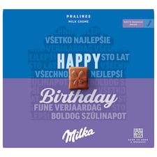 Milka Happy Birthday alpesi tejcsokoládé praliné tejes krémtöltelékkel 20 db 110 g