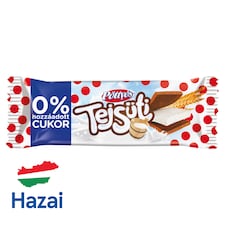 Pöttyös Tejsüti tejes krémmel töltött kakaós piskóta, hozzáadott cukor nélkül, édesítőszerekkel 20 g