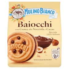 Mulino Bianco Baiocchi mogyorós és kakaós krémmel töltött édes keksz 260 g