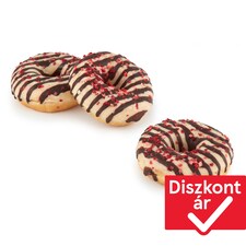 Gyűrűs fánk eper ízű töltelékkel, fehércsokoládés bevonattal, eperdarab szórással, kiolvasztott 73 g