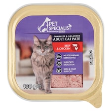 Pet Specialist teljes értékű állateledel felnőtt macskák számára pástétom marhával & csirkével 100 g