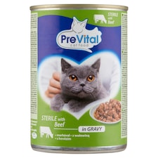 PreVital nedves macskaeledel, macskatáp steril macskáknak marhával szószban konzerv 415 g