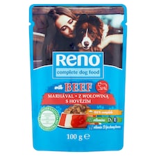 Reno nedves kutyaeledel, kutyatáp felnőtt kutyáknak marhával szószban alutasakos 100 g
