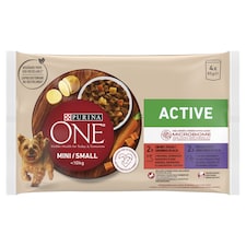 Purina One Mini/Small Active nedves kutyaeledel marhával és kacsával 4 x 85 g (340 g)