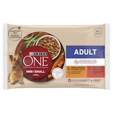 Purina One Mini Adult csirkével és marhával nedves kutyaeledel 4 x 85 g (340 g)
