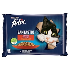 Purina Felix Fantastic marhával/csirkével aszpikban nedves macskaeledel 4 x 85 g (340 g)