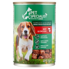 Pet Specialist teljes értékű állateledel felnőtt kutyák számára marhával, csirkével aszpikban 415 g