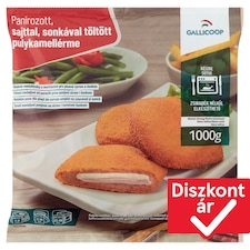 Gallicoop gyorsfagyasztott panírozott, sajttal, sonkával töltött pulykamellérme 1000 g
