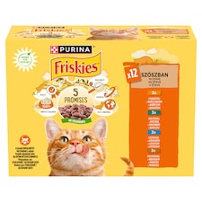 Friskies szószban csirkével/kacsával/lazaccal/pulykával macskaeledel 12 x 85 g (1,02 kg)