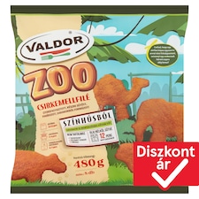 Valdor Zoo gyorsfagyasztott, készre sütött, panírozott, darabokból formázott csirkemellfilé 480 g
