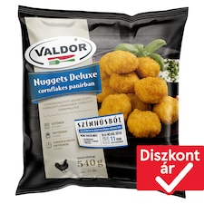 Valdor Nuggets Deluxe gyorsfagyasztott, készre sütött csirkemellfilé cornflakes panírban 540 g