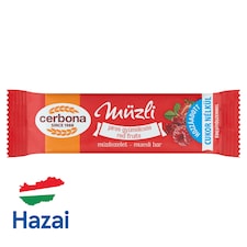 Cerbona piros gyümölcsös müzliszelet cukor hozzáadása nélkül, édesítőszerrel 20 g
