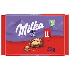 Milka LU alpesi tej felhasználásával készült tejcsokoládé ropogós keksszel 35 g