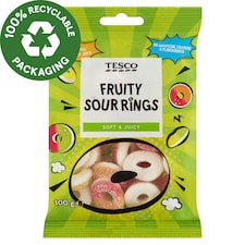 Fruity Sour Rings vegyes gyümölcsízű gumicukor savanyú cukorszórással 100 g