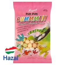 Szerencsi Pom Pom Bummm!!! extrudált kukoricapehely vegyes gyümölcsízű cukorbevonattal 40 g