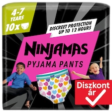 Ninjamas Pyjama Pants Szívecskés, 10 db Pyjama Bugyipelenka, 7 Éves Kor, 17kg-30kg