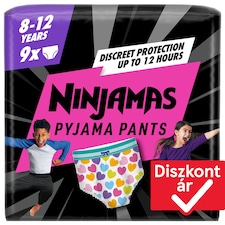 Ninjamas Pyjama Pants Szívecskés, 9 db Pyjama Bugyipelenka, 8 Éves Kor, 27kg-43kg
