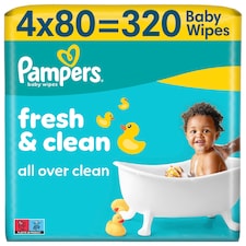 Pampers Fresh Clean Baby Nedves Törlőkendő, 4 Csomag x 80 Törlőkendő  db Baba Nedves Törlőkendő
