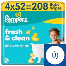 Pampers Fresh Clean Baby Nedves Törlőkendő, 4 Csomag x 52 Törlőkendő db Baba Nedves Törlőkendő