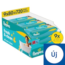 Pampers Fresh Clean Baby Nedves Törlőkendő, 9 Csomag x 80 Törlőkendő  db Baba Nedves Törlőkendő