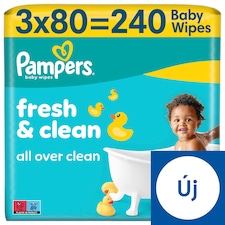 Pampers Fresh Clean Baby Nedves Törlőkendő, 3 Csomag x 80 Törlőkendő  db Baba Nedves Törlőkendő