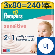 Pampers Sensitive Baby Nedves Törlőkendő, 3 Csomag x 80 Törlőkendő = 240 db Baba Nedves Törlőkendő