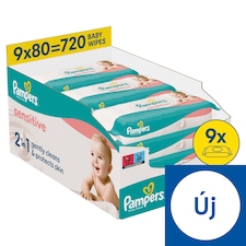 Pampers Sensitive Baby Nedves Törlőkendő, 9 Csomag x 80 Törlőkendő = 720 db Baba Nedves Törlőkendő