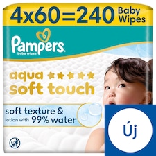 Pampers Aqua Soft Touch Baby Nedves Törlőkendő, 4 Csomag x 60 Törlőkendő = db Baba Nedves Törlőkendő