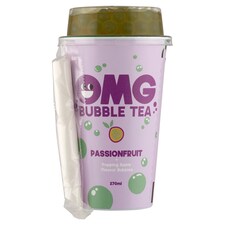 OMG Bubble Tea passiógyümölcs ízű zöld tea & zöldalma ízű szétpattanó golyóval 270 ml