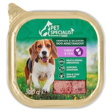 Pet Specialist teljes értékű állateledel felnőtt kutyák számára pástétom pulykával és borjúval 300 g