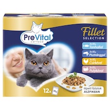 PreVital Fillet Selection nedves macskaeledel, macskatáp felnőtt macskáknak alutasakos 12 x 85 g