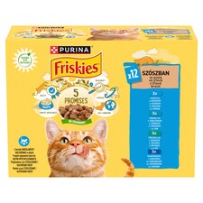 Purina Friskies szószban lazaccal/tonhallal/szardíniával/tőkehallal nedves macskaeledel 12 x 85 g