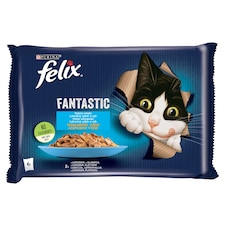 Purina Felix Fantastic lazaccal/lepényhallal aszpikban nedves macskaeledel 4 x 85 g (340 g)