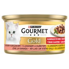 Purina Gourmet Gold falatok szószban lazaccal és csirkével nedves macskaeledel 85 g