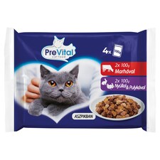 PreVital nedves macskaeledel, macskatáp felnőtt macskáknak aszpikban alutasakos 4 x 100 g