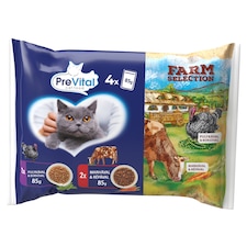 PreVital Farm Selection nedves macskaeledel, macskatáp felnőtt macskának alutasakos 4 x 85 g