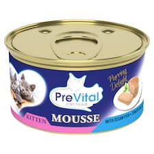 PreVital Mousse nedves macskaeledel, macskatáp kölyökmacskának óceáni hallal pástétom konzerv 85 g