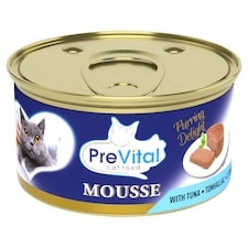PreVital Mousse nedves macskaeledel, macskatáp felnőtt macskáknak tonhallal pástétom konzerv 85 g