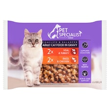 Pet Specialist teljes értékű állateledel felnőtt macskák számára falatok szószban 4 x 100 g (400 g)