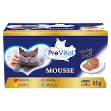PreVital Mousse nedves macskaeledel, macskatáp felnőtt macskáknak pástétom konzerv 4 x 85 g