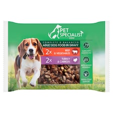 Pet Specialist teljes értékű állateledel felnőtt kutyák számára falatok szószban 4 x 100 g (400 g)