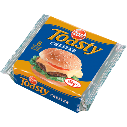 Zott Toasty Chester szeletelt, cheddar ízű, zsíros ömlesztett sajt 8 x 18,75 g (150 g)