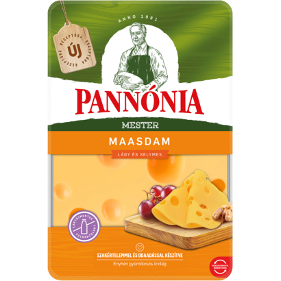 Pannónia Mester Maasdam szeletelt, zsíros, félkemény, erjedési lyukas sajt 125 g