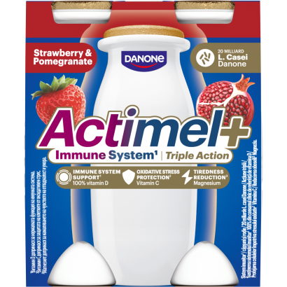 Danone Actimel+ eper- és gránátalmaízű zsírszegény joghurtalapú ital 4 x 100 g (400 g)