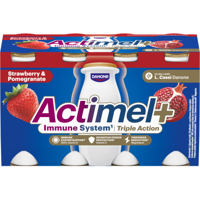 Danone Actimel+ eper- és gránátalmaízű zsírszegény joghurtalapú ital 8 x 100 g (800 g)