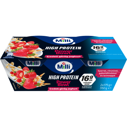 Milli Power Bowl zsírszegény eredeti görög krémjoghurt eperrel, ribizlivel 2 x 175 g (350 g)