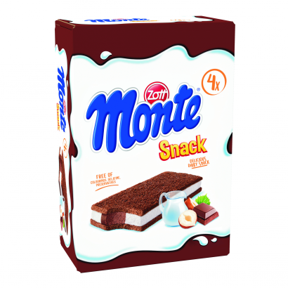 Zott Monte Snack tejes, csokoládés-mogyorós krémmel töltött sütemény 4 x 29 g (116 g)