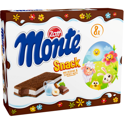 Zott Monte Snack tejes, csokoládés-mogyorós krémmel töltött sütemény 8 x 29 g (232 g)