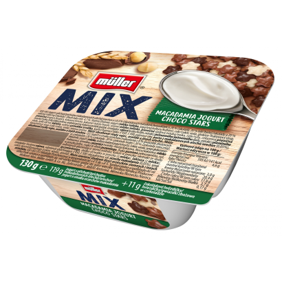Müller Mix makadámia dió ízesítésű joghurt csokoládéval bevont gabona készítménnyel 130 g